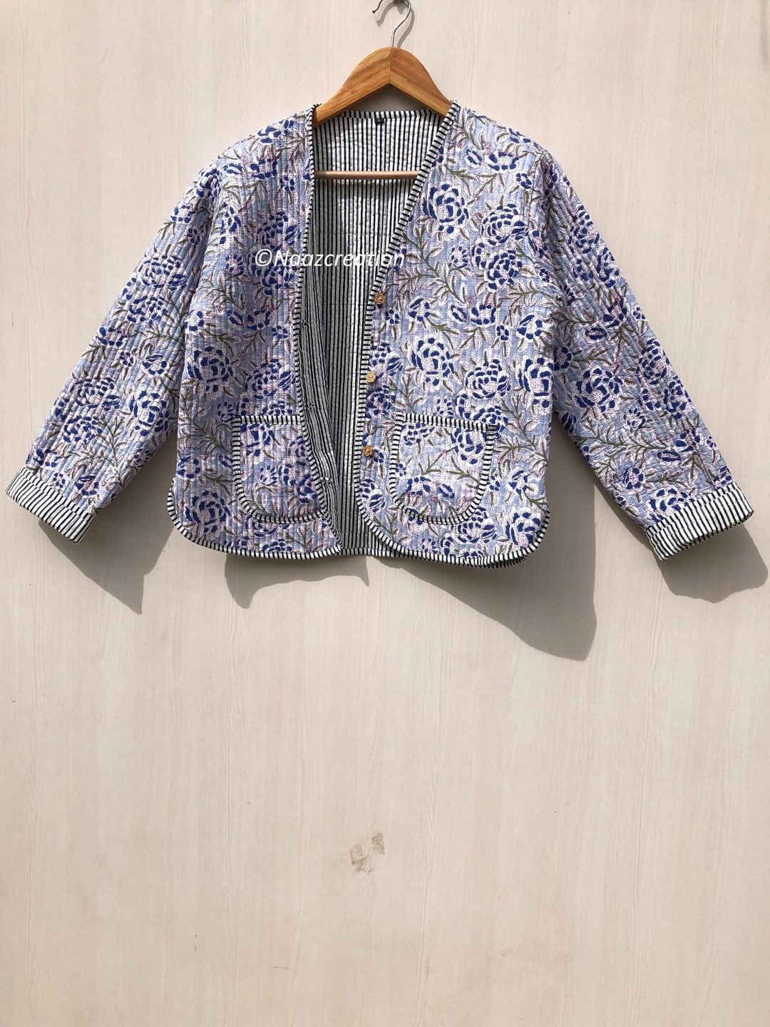Blue Cotton Block Printed Ethnic Jacket ACJ15