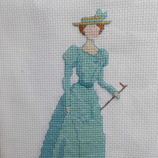 Victorian fashion plate cross-stitch pattern