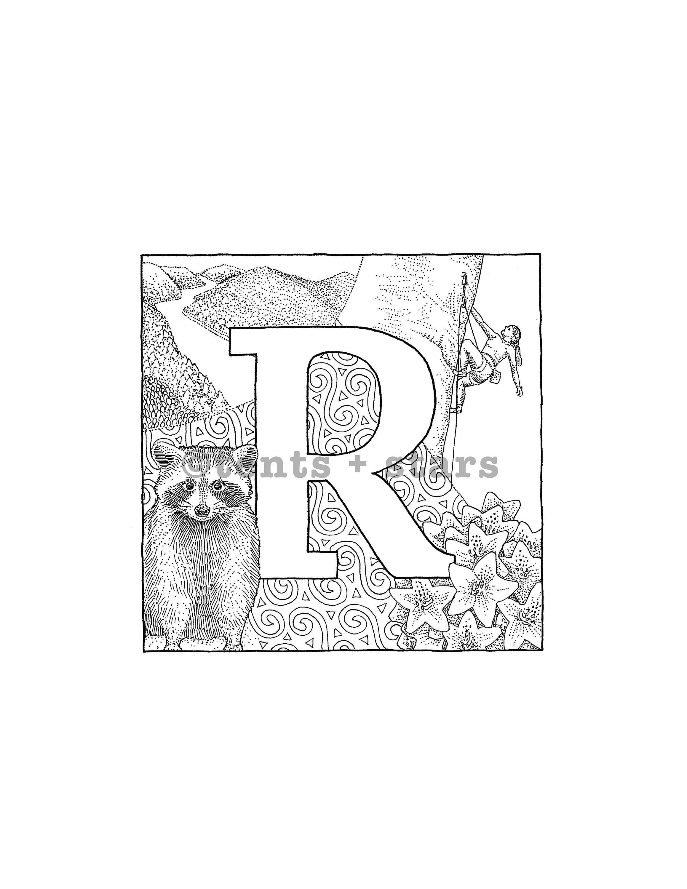 Download R Coloring Letter Instant Pdf Download Letter Art Adult Etsy