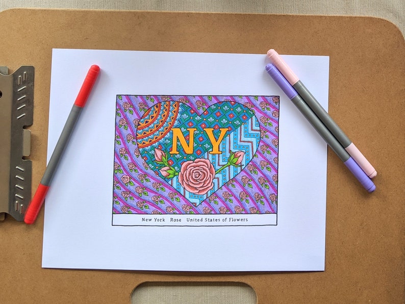 New York Rose State Flower Coloring Page Instant PDF | Etsy