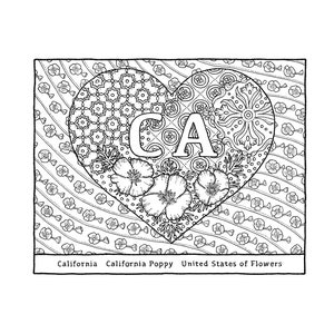 California Poppy State Flower Coloring Page, Instant PDF Download, Valentine, Adult Coloring Sheet, 8.5x11, CA Art, Wedding Activity