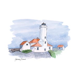 Lighthouse Watercolor, Port Townsend Print, Point Wilson Lighthouse, Washington Art, Pacific Northwest Gift, Hand-drawn