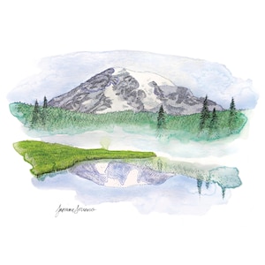 Mount Rainier Watercolor Print, 8x10, Mountain Art, Washington State Art, Pacific Northwest Art, Nature Wall Art, Landscape Painting, PNW