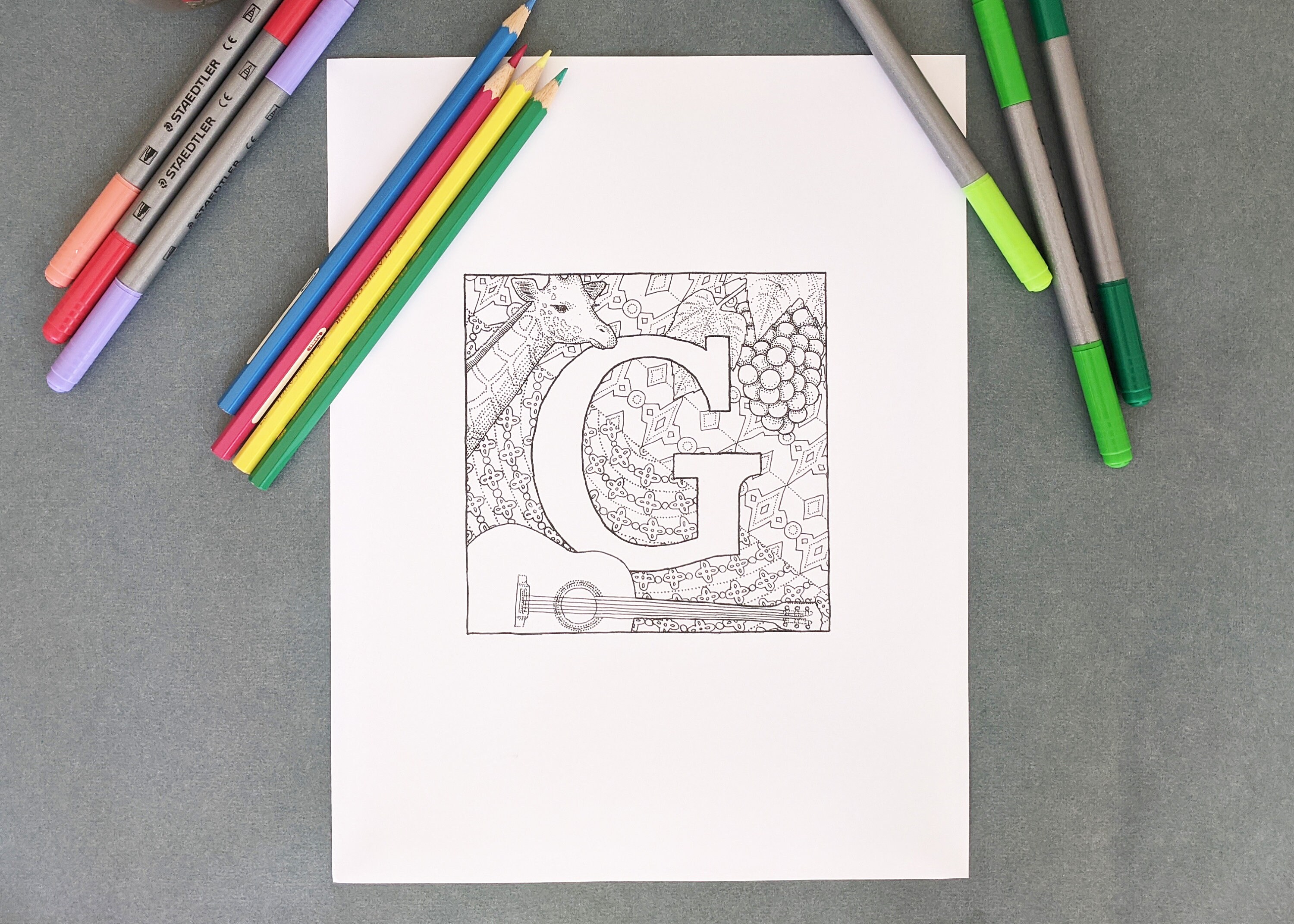 Alphabet Coloring Book, Instant PDF Download, Coloring Pages, Hand
