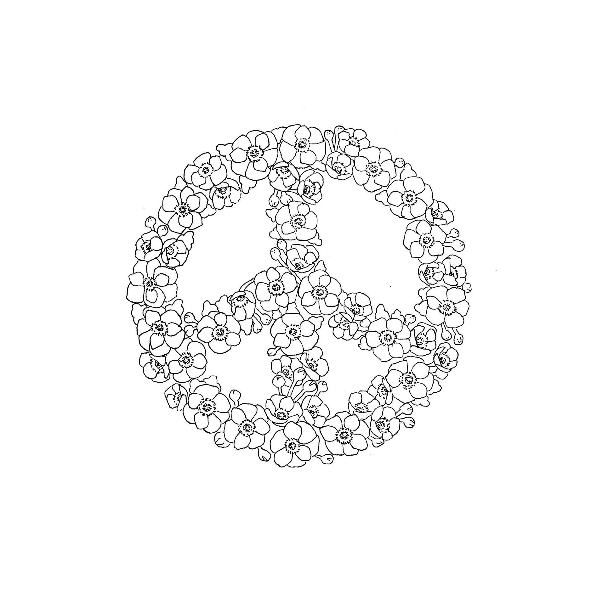 Peace Sign Coloring Page Instant PDF Download Flower Art | Etsy
