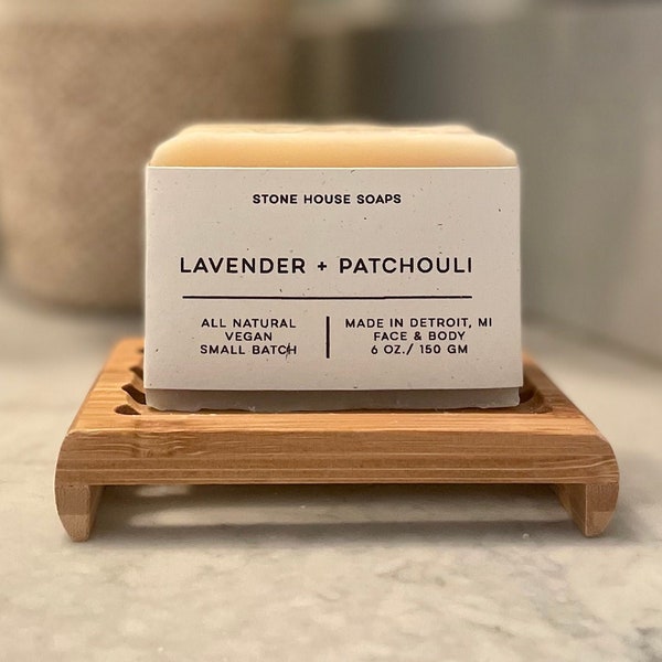 Lavender & Patchouli Soap Bar, Non-toxic, Simple Ingredients. Vegan, Plastic Free