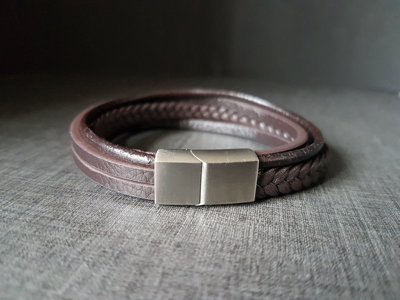 PARIS men's bracelet, Men's leather bracelet, Brown leather strap, Braided leather bracelet, Valentine's day gift, Anniversary, Christmas image 7