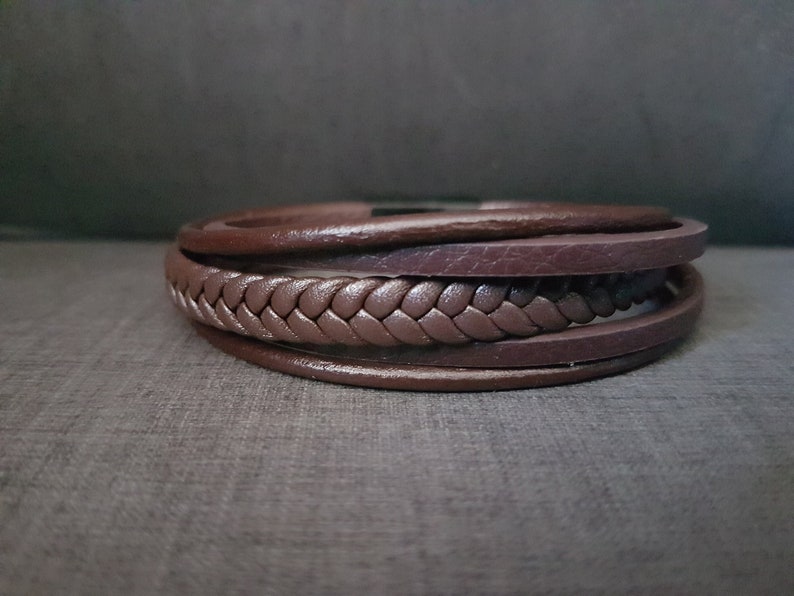 PARIS men's bracelet, Men's leather bracelet, Brown leather strap, Braided leather bracelet, Valentine's day gift, Anniversary, Christmas image 3