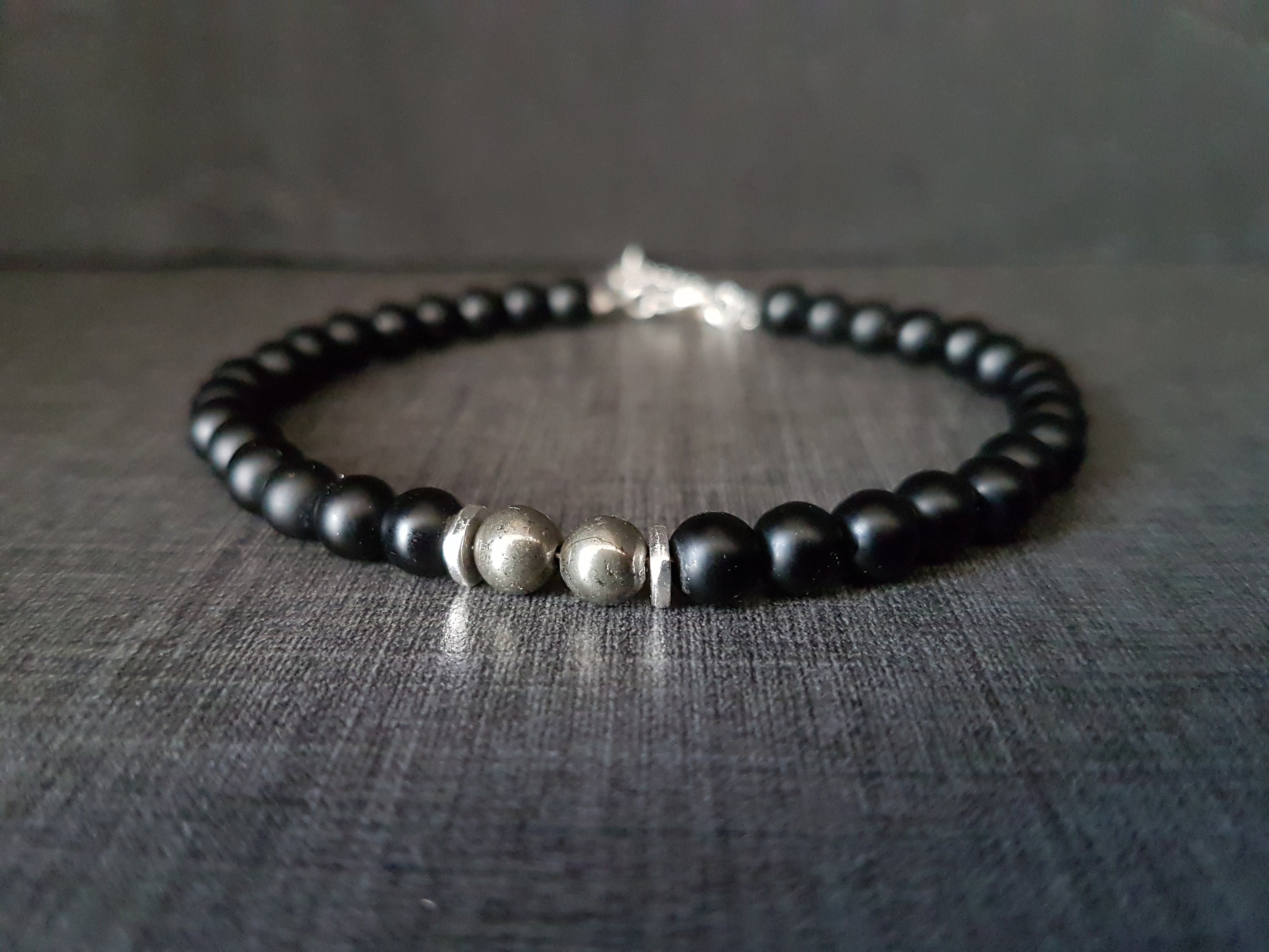 Mens bracelet black Bracelet adjustable Pearl unusual Etsy