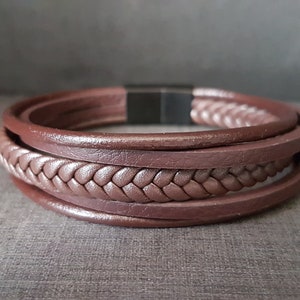 PARIS men's bracelet, Men's leather bracelet, Brown leather strap, Braided leather bracelet, Valentine's day gift, Anniversary, Christmas image 2