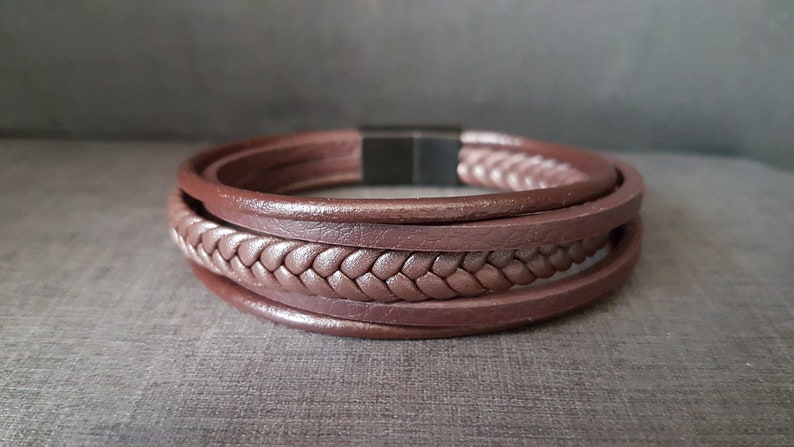 PARIS men's bracelet, Men's leather bracelet, Brown leather strap, Braided leather bracelet, Valentine's day gift, Anniversary, Christmas image 2