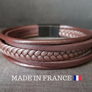 PARIS men's bracelet, Men's leather bracelet, Brown leather strap, Braided leather bracelet, Valentine's day gift, Anniversary, Christmas image 1