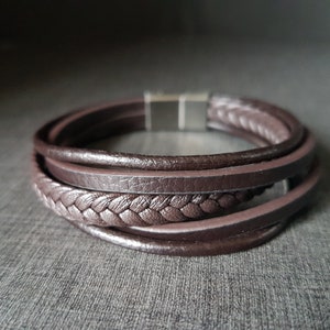 PARIS men's bracelet, Men's leather bracelet, Brown leather strap, Braided leather bracelet, Valentine's day gift, Anniversary, Christmas image 8