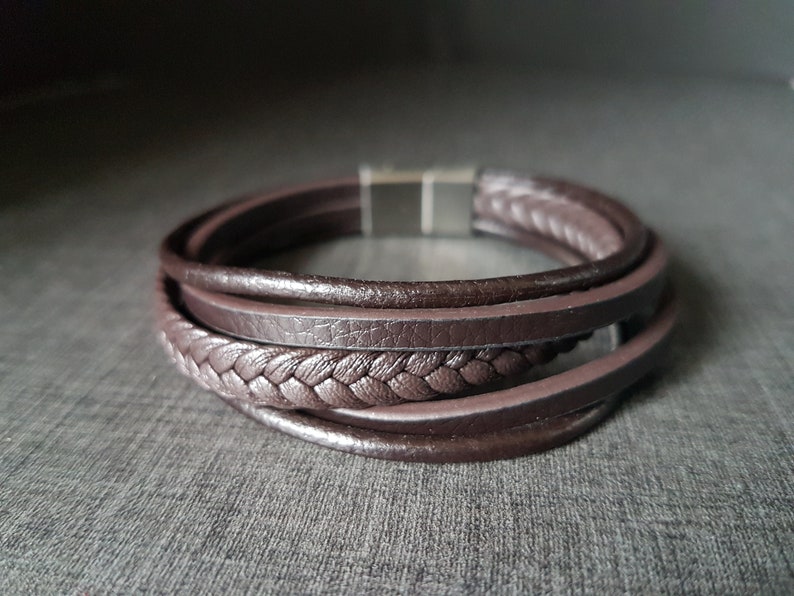 PARIS men's bracelet, Men's leather bracelet, Brown leather strap, Braided leather bracelet, Valentine's day gift, Anniversary, Christmas image 8