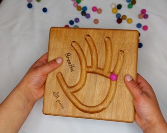 Breathe & Bismillah Hand breathing board wooden islamic mindfulness|montessori kids calm relax|homeschool finger labyrinth Ramadan Eid gifts