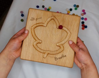 Breathe & Bismillah Leaf breathing board wooden islamic mindfulness|montessori kids calm relax|homeschool finger labyrinth Ramadan Eid gifts