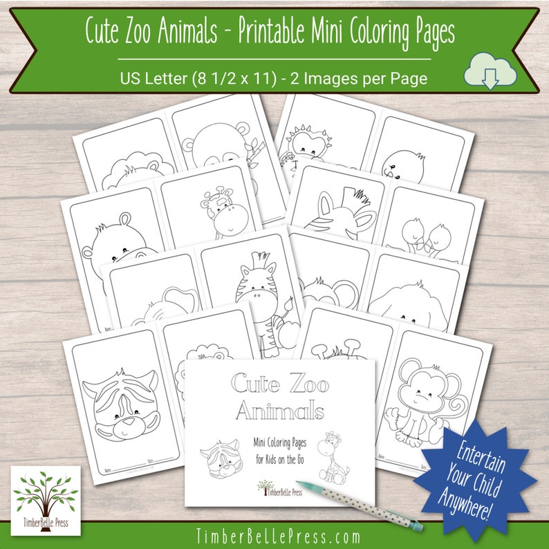 Cute Zoo Animals Printable Mini Coloring Pages for Kids - Etsy