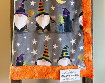 Halloween Gnomes Minky Blanket, Halloween Minky Blanket, Gnomes, Halloween Blanket, Cuddle Blanket, Child Minky Blanket, Baby Blanket