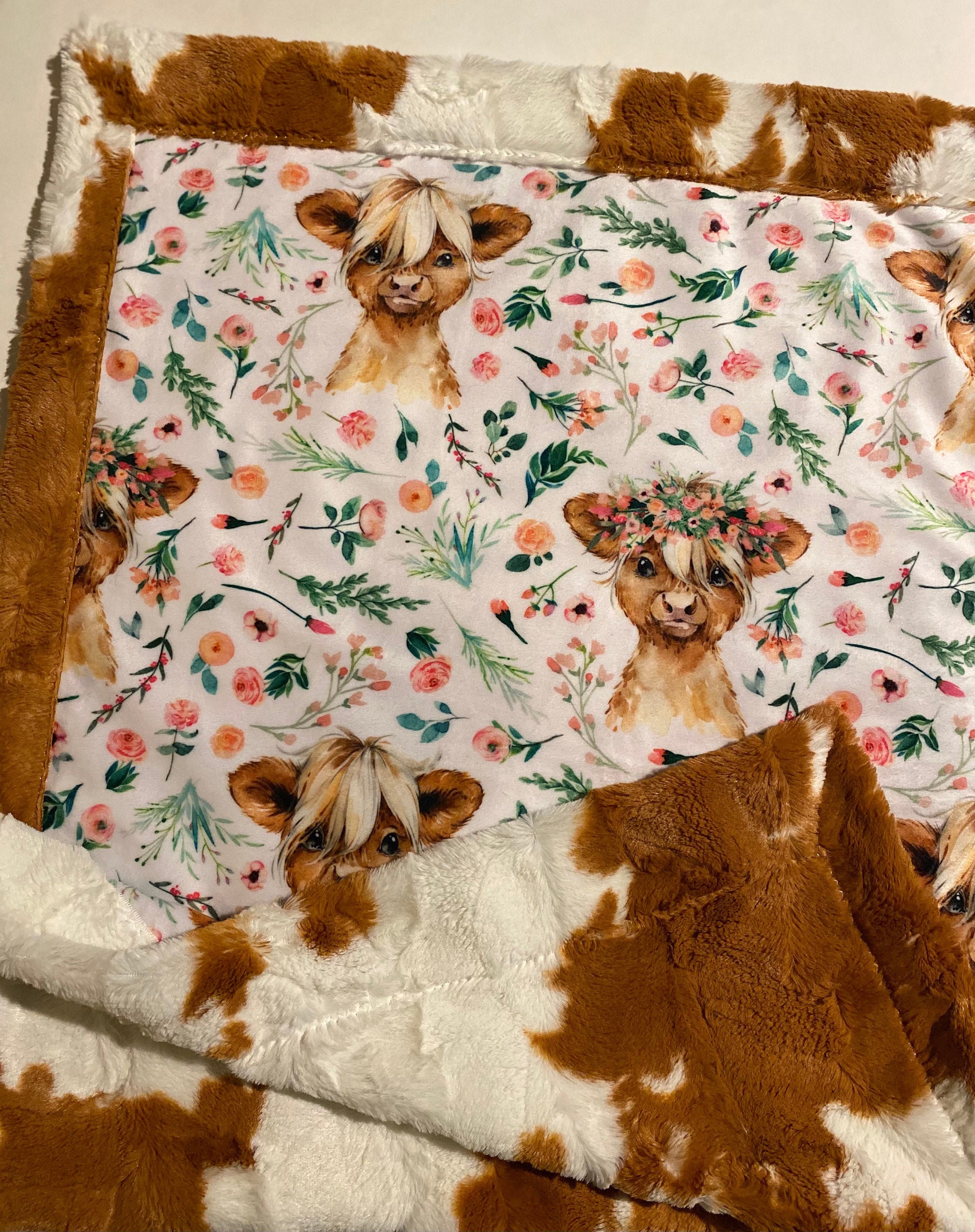 Calf Minky Blanket Baby Cow Cuddle Blanket Farm Bedding Etsy