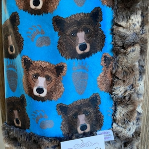 Grizzly Bear Minky Blanket, Cuddle Blanket, Child Blanket, Designer Minky, Minky Baby Blanket, Nursery Bedding, Crib Blanket