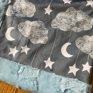 Stars & Moon Minky Blanket, Baby Blue and Gray Minky Blanket, Celestial ...