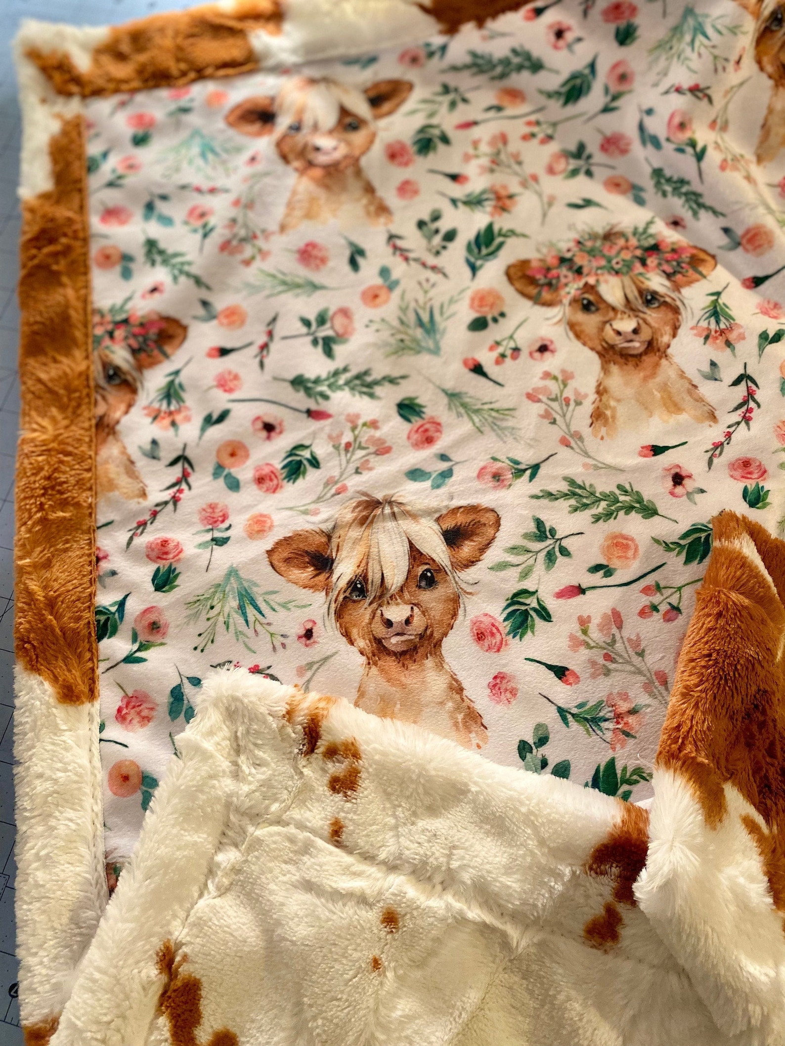 Calf Minky Blanket Baby Cow Cuddle Blanket Farm Bedding Etsy