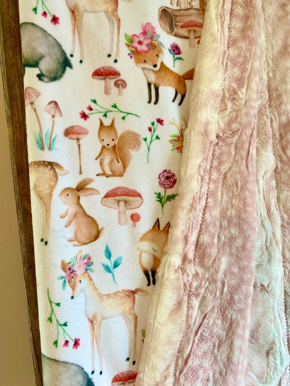 Forest Friends Minky Blanket Woodland Creatures Nursery Bedding Rosewater Fawn Minky Deer Blanket Fox Bunny Raccoon Baby Blanket Etsy