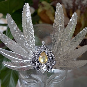 Autumn Sunset Valkyrie Witch Fairy Wing Crystal Diamond Feather Mermaid Flower Crown -  Festival Headpiece (Silver Baroque Heart)