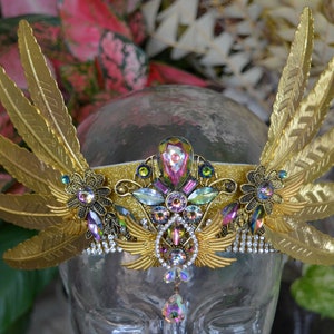 Aurora Borealis Valkyrie - Witch Fairy Wing Crystal Diamond Feather Mermaid Flower Crown -  Festival Headpiece