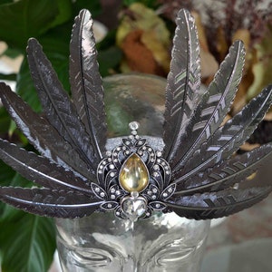 Autumn Sunset Valkyrie Witch Fairy Wing Crystal Diamond Feather Mermaid Flower Crown -  Festival Headpiece (Black Baroque Heart)