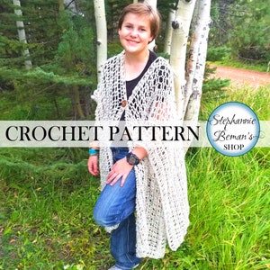 CROCHET PATTERN Woodland Ruana. Hippie Shawl. Boho Wrap. Mesh Swim Cover. 2 Printable PDFs Patterns for 2 Stitch styles