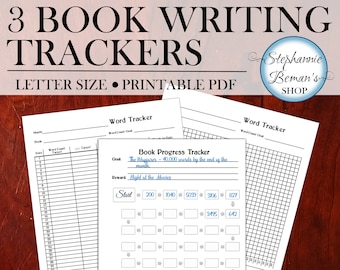 PRINTABLE Monthly Writing Tracker Bundle, Book Progress, Word Count Tracker, Word Count Graph, NANOMO, 30 & 31 Day months - 3 PDFs