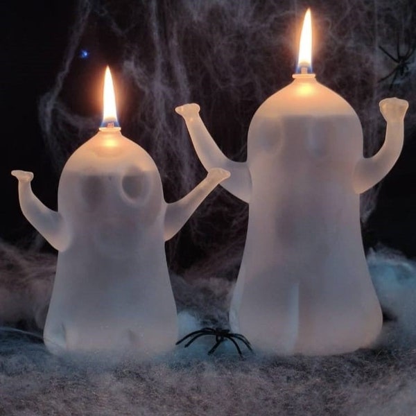 Handmade Ghost Shaped Glass Oil Lamps with Glass Wick for Home and Office Decor. Candle Decoration. Set of 2