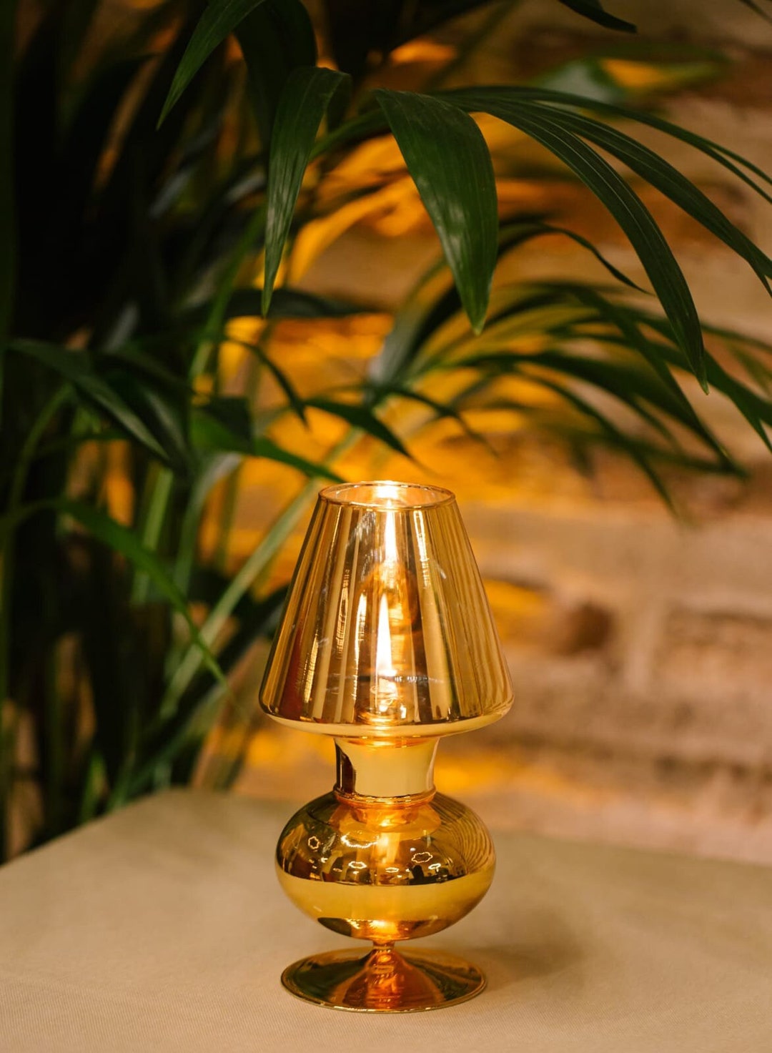 Gold Oil Lamp, Modern Glass Decor With Glass Wick, Decorative Candles