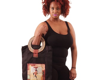 Deluxe Afrocentric Tote Bag - ASSORTED, Zip Top Closure, Rectangular, Black