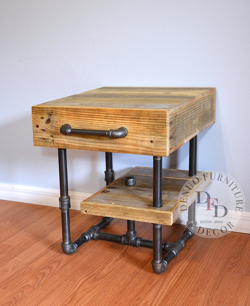 Nightstand FREE SHIPPING Pallet and Pipes Industrial Nightstand Reclaimed Pallet Wood Side Table Reclaimed Wood