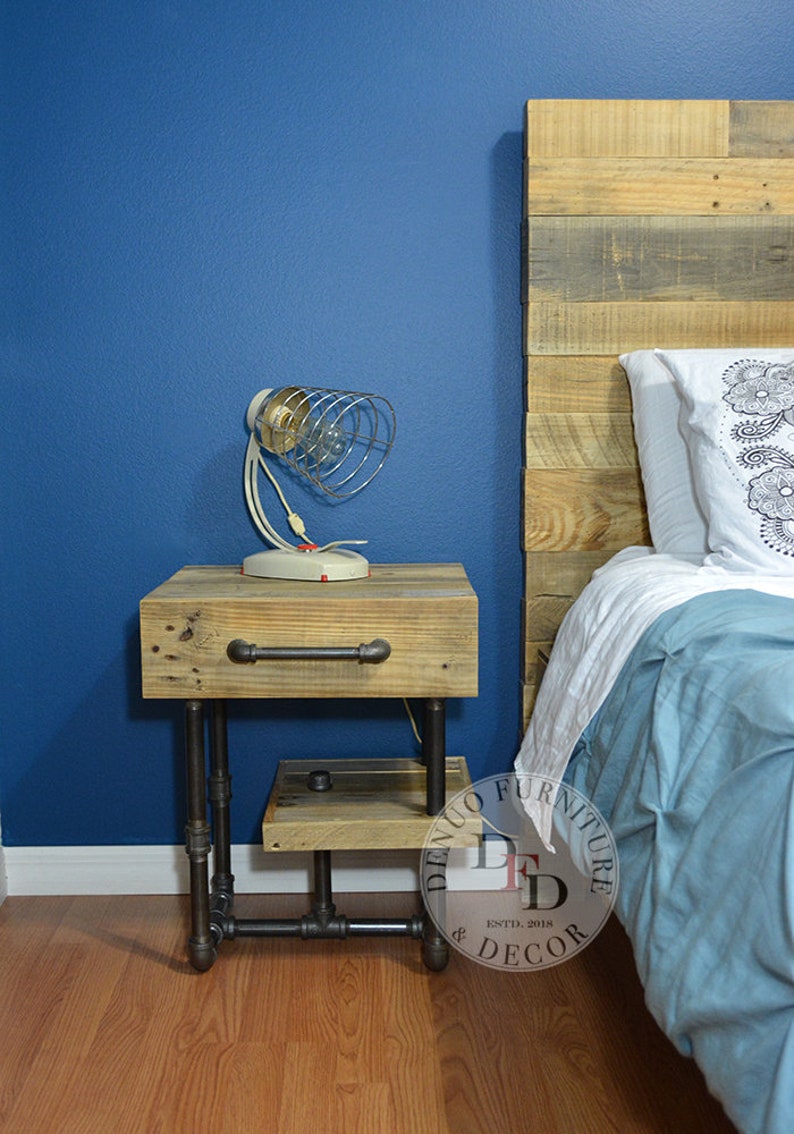 Nightstand FREE SHIPPING Pallet and Pipes Industrial Nightstand Reclaimed Pallet Wood Side Table Reclaimed Wood