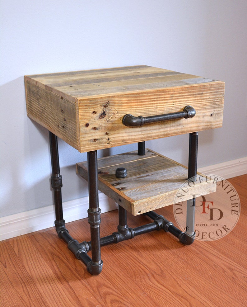 Nightstand FREE SHIPPING Pallet and Pipes Industrial Nightstand Reclaimed Pallet Wood Side Table Reclaimed Wood