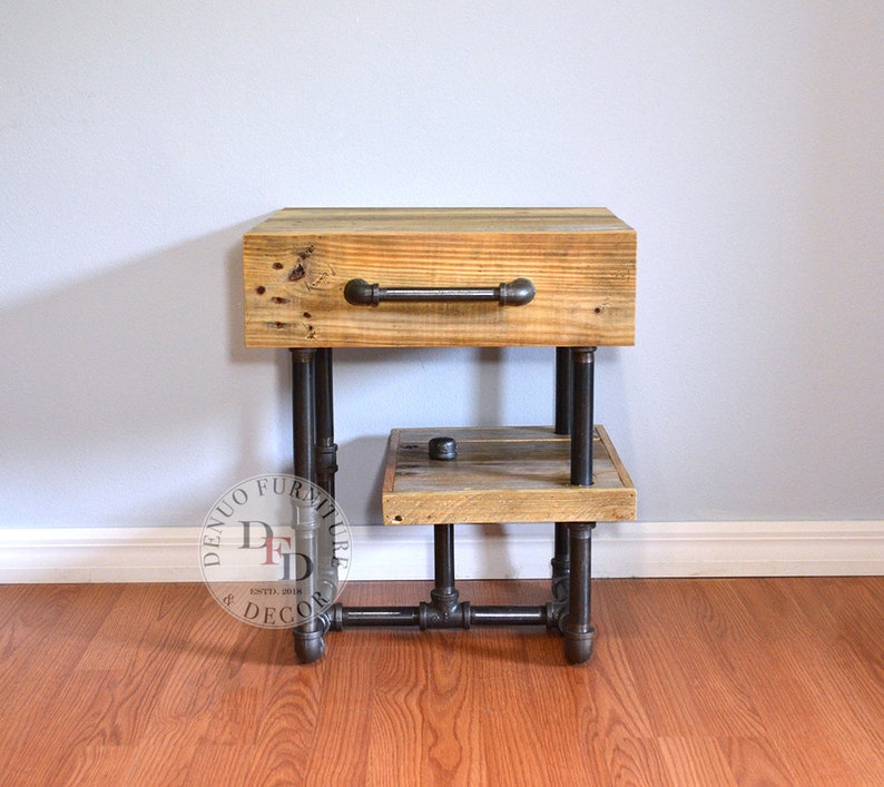 Nightstand FREE SHIPPING Pallet and Pipes Industrial Nightstand Reclaimed Pallet Wood Side Table Reclaimed Wood