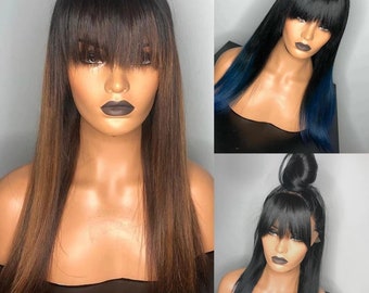Human Hair Wigs With Bangs Etsy