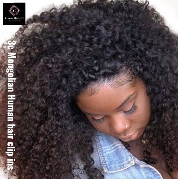 Mongolian 3c Kinky Curl Human Hair Clip In Extensions Etsy