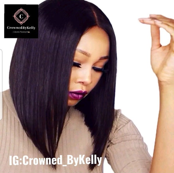 Beautiful Blunt Angled Bob 360 Human Hair Lace Front Wig Etsy