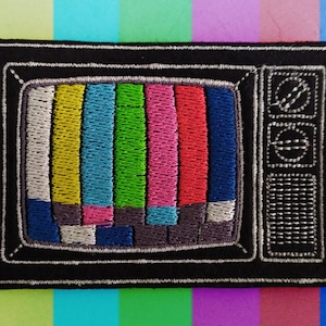 80s Retro Television Iron-on Patch, Embroidered Applique Badge