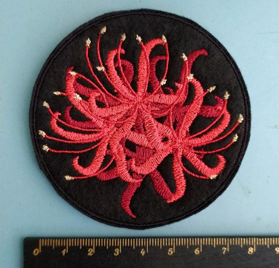 Red Spider Lily Higanbana Iron On Patch Embroidered Applique Etsy
