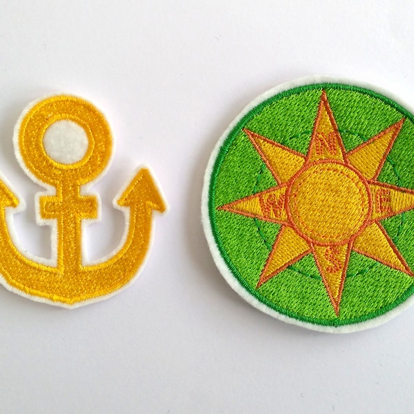 Anchor & Compass Iron-on Patch, Embroidered Applique Badge