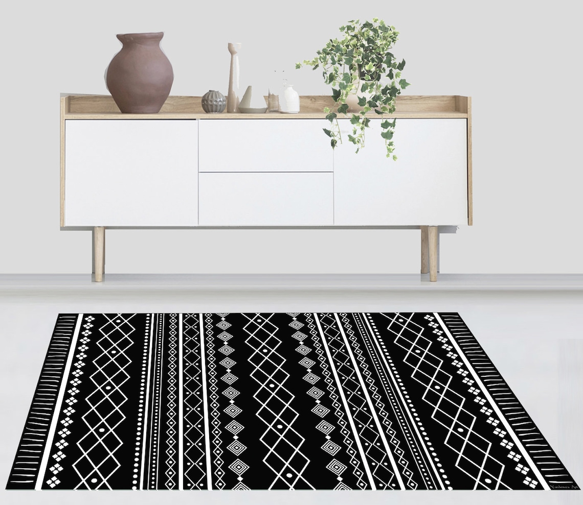Black and White Vinyl Mat. Vinyl Rug. Vinyl floor. Geometric Etsy