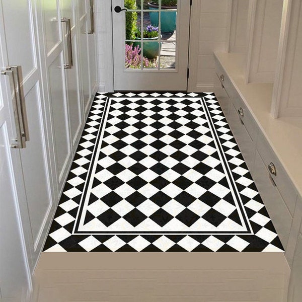 Vinyl Floor Mat Black and White Etsy