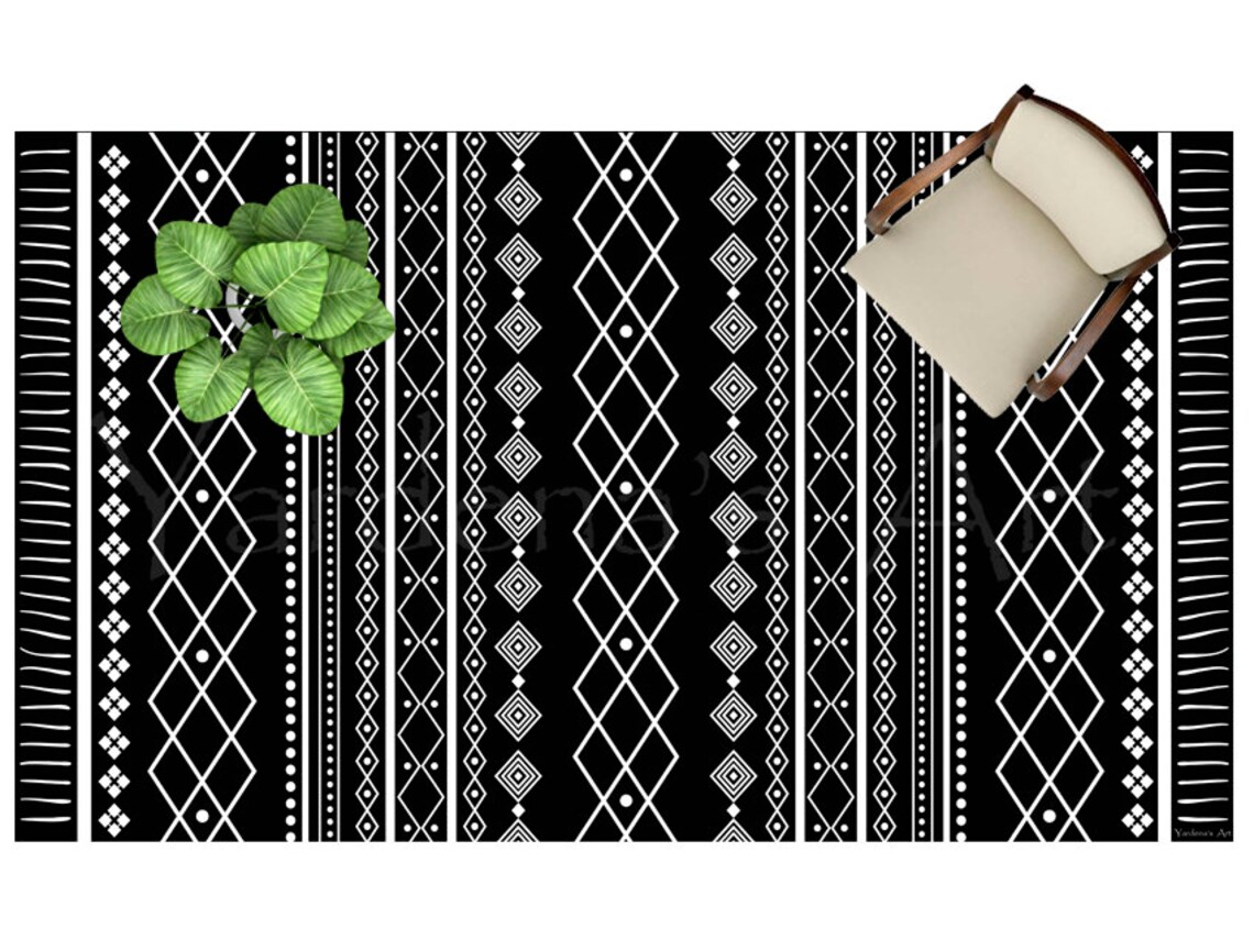 Black and White Vinyl Mat. Vinyl Rug. Vinyl floor. Geometric Etsy