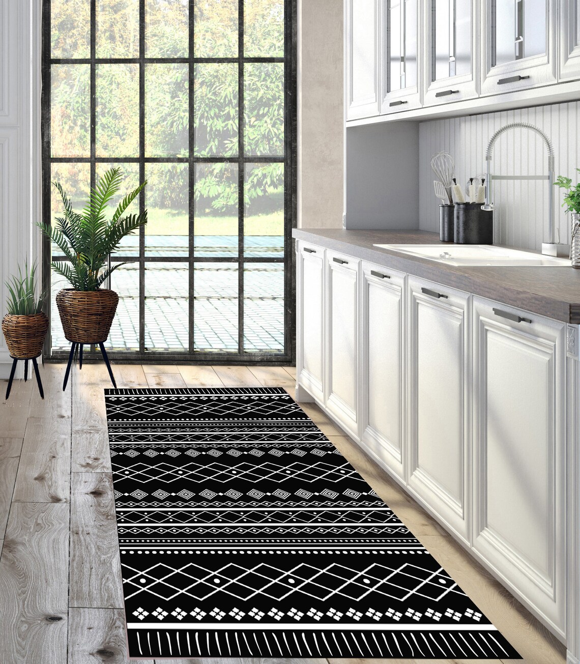 Black and White Vinyl Mat. Vinyl Rug. Vinyl Floor. Geometric Etsy UK