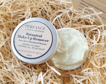 Botanical Make Up Remover, Hot cloth Cleanser with Organic Virgin Raw Coconut, Organic Tamanu oil, Rosewood, 40ml. UK. Sustainable. Vegan